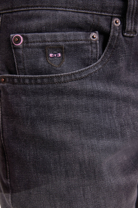 Jean 5 poches en denim stretch mélangé gris délavé coupe Regular - Image 3