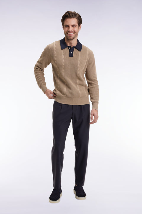 Pantalon à taille élastique en jersey technique marine coupe Modern - Image 1