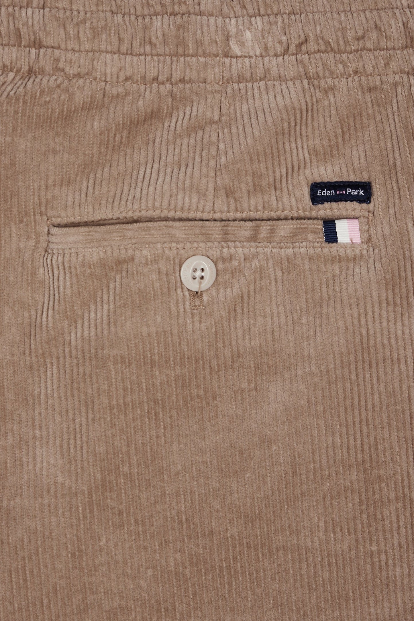 Pantalon taille élastique en velours côtelé beige coupe Modern