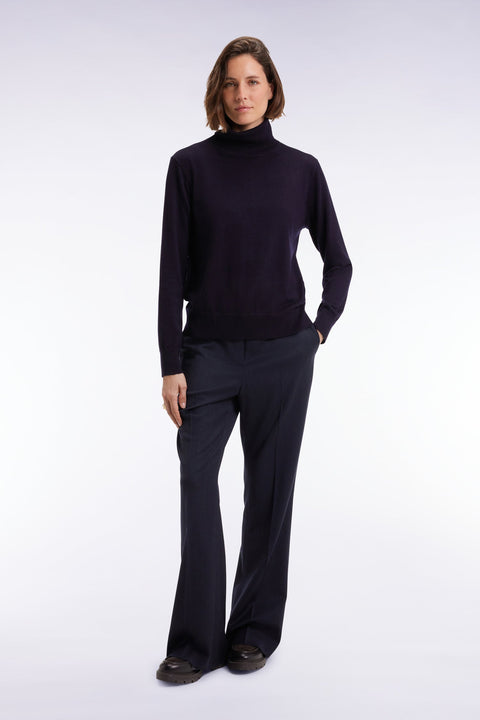 Pantalon flare en flanelle de laine stretch marine - Image 3