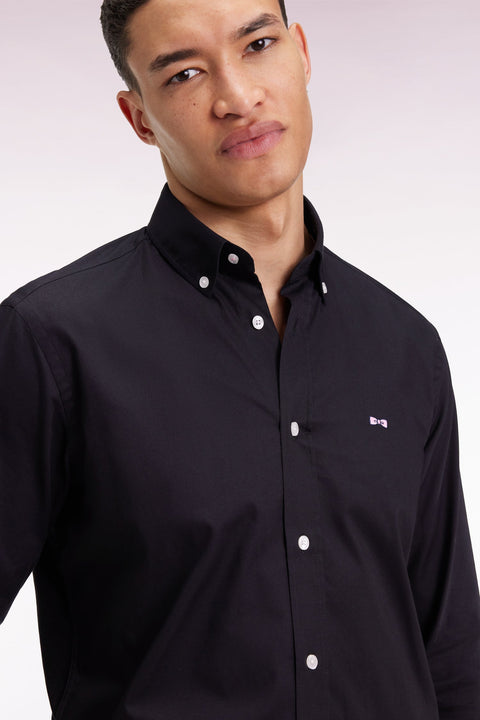 Chemise en coton noire broderies nœud papillon coupe droites - Image 3