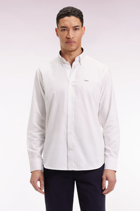 Chemise en coton pinpoint blanche broderie 10 dos coupe droite - Image 1