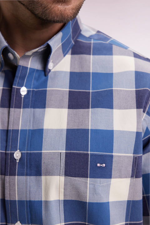 Chemise à carreaux en coton bleu coupe droite - Image 3