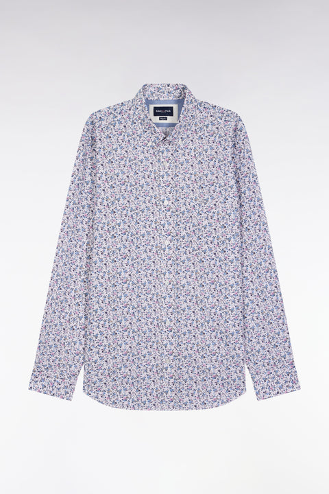 Chemise en coton beige à micro-motifs fleurs coupe droite - Image 2