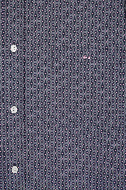 Chemise en coton marine à micro-motifs graphiques coupe droite - Image 2