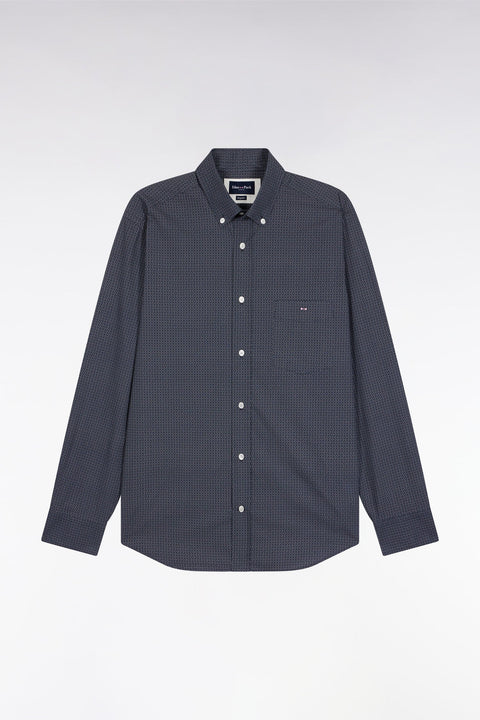 Chemise en popeline de coton à micro-motifs beige coupe droite - Image 2