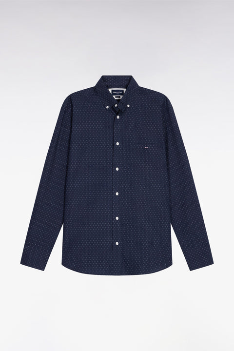 Chemise en coton à micro-motifs nœuds papillon marine coupe droite - Image 2