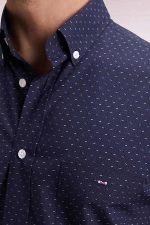 Chemise en coton à micro-motifs nœuds papillon marine coupe droite - Image 3