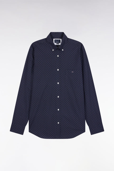 Chemise en coton marine à micro-motifs nœuds papillon coupe droite - Image 2