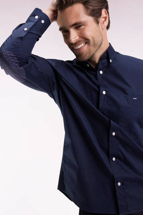 Chemise en coton marine à coudière imprimées coupe droite - Image 3