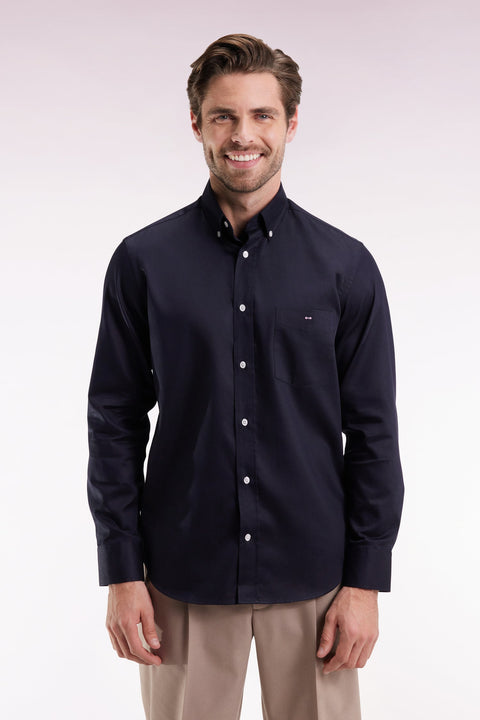 Chemise en coton piqué marine coupe droite - Image 1