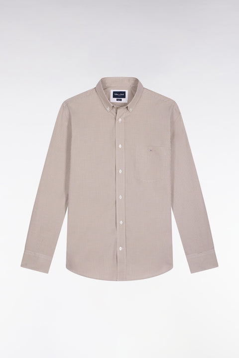 Chemise vichy en popeline de coton beige coupe droite - Image 2