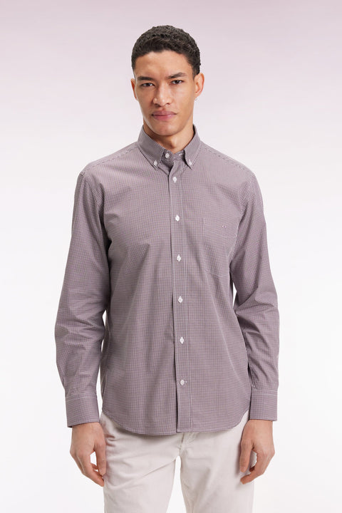 Chemise vichy en popeline de coton bordeaux coupe droite - Image 1