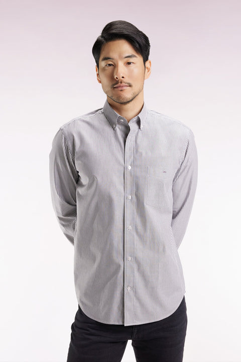 Chemise rayée en coton marine coupe droite - Image 1
