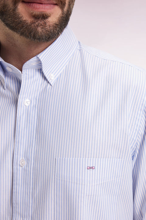 Chemise rayée en coton ciel coupe droite - Image 3