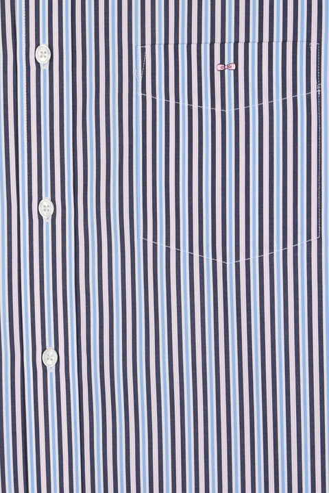 Chemise en coton marine à rayures contrastées coupe droite - Image 2
