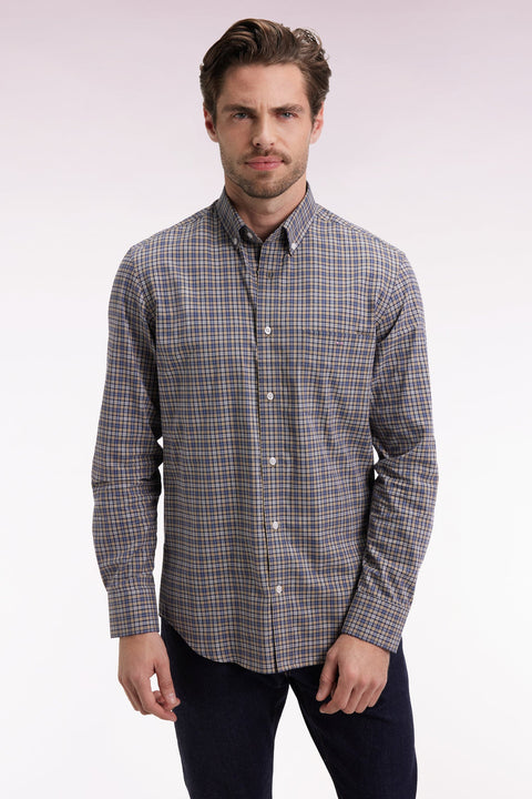 Chemise à carreaux en coton beige coupe droite - Image 1