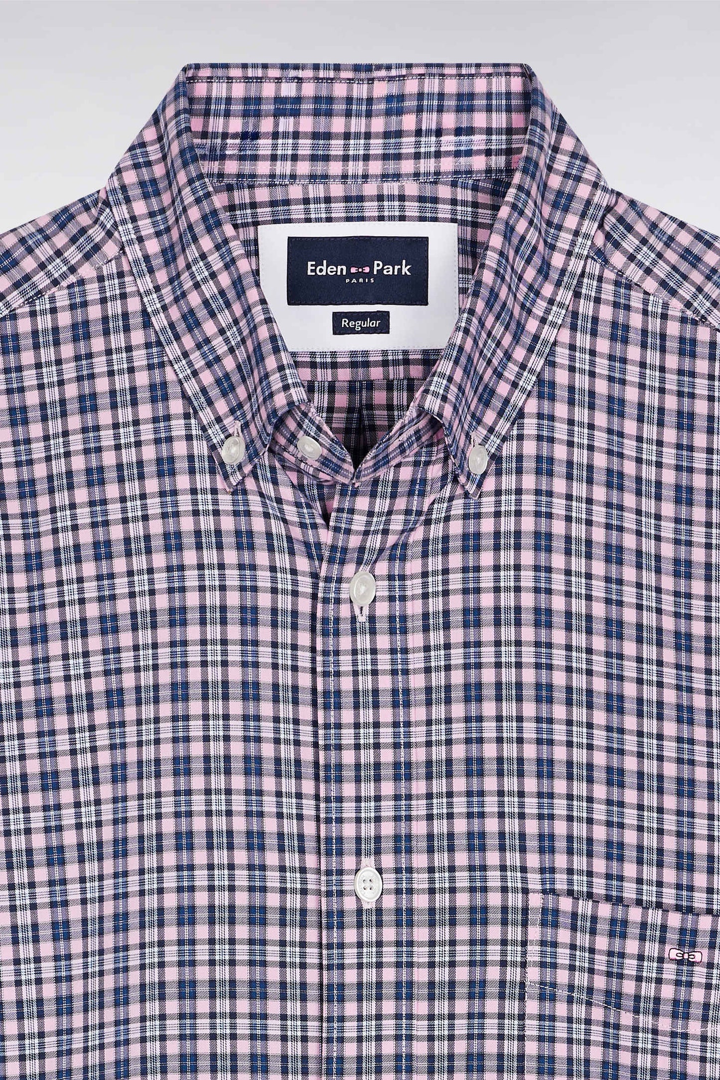 Chemise à carreaux en coton rose coupe droite