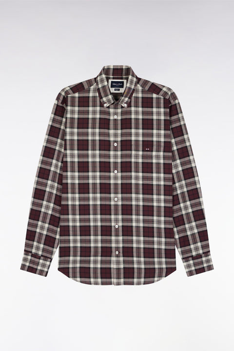Chemise à carreaux en coton bordeaux coupe droite - Image 2