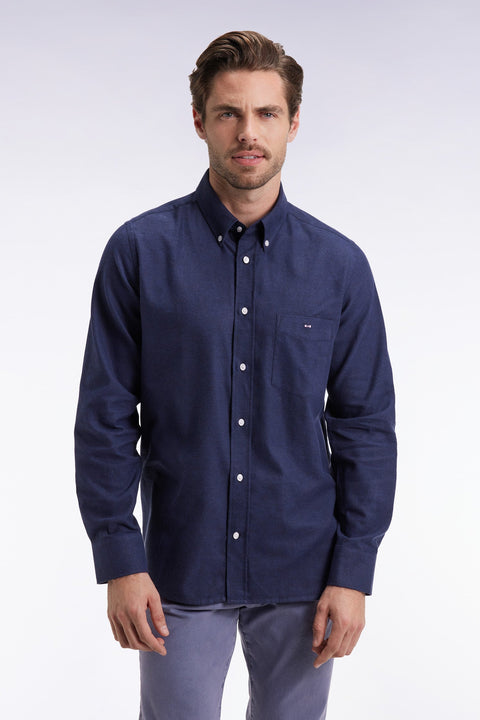 Chemise en flanelle marine coupe droite - Image 1