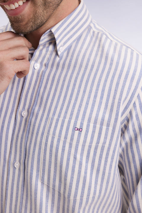 Chemise en coton Pima à rayures bleues et blanches - Image 3