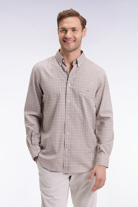 Chemise en coton à carreaux beige coupe droite - Image 1
