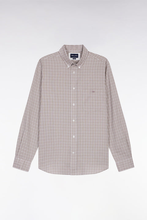 Chemise en coton à carreaux beige coupe droite - Image 2