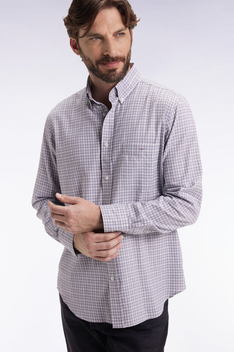 Chemise en coton à carreaux gris coupe droite - Image 3