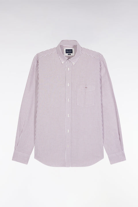 Chemise en popeline de coton rayée bordeaux coupe droite - Image 2