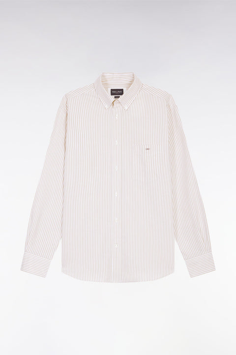 Chemise en popeline de coton rayée beige coupe droite - Image 2