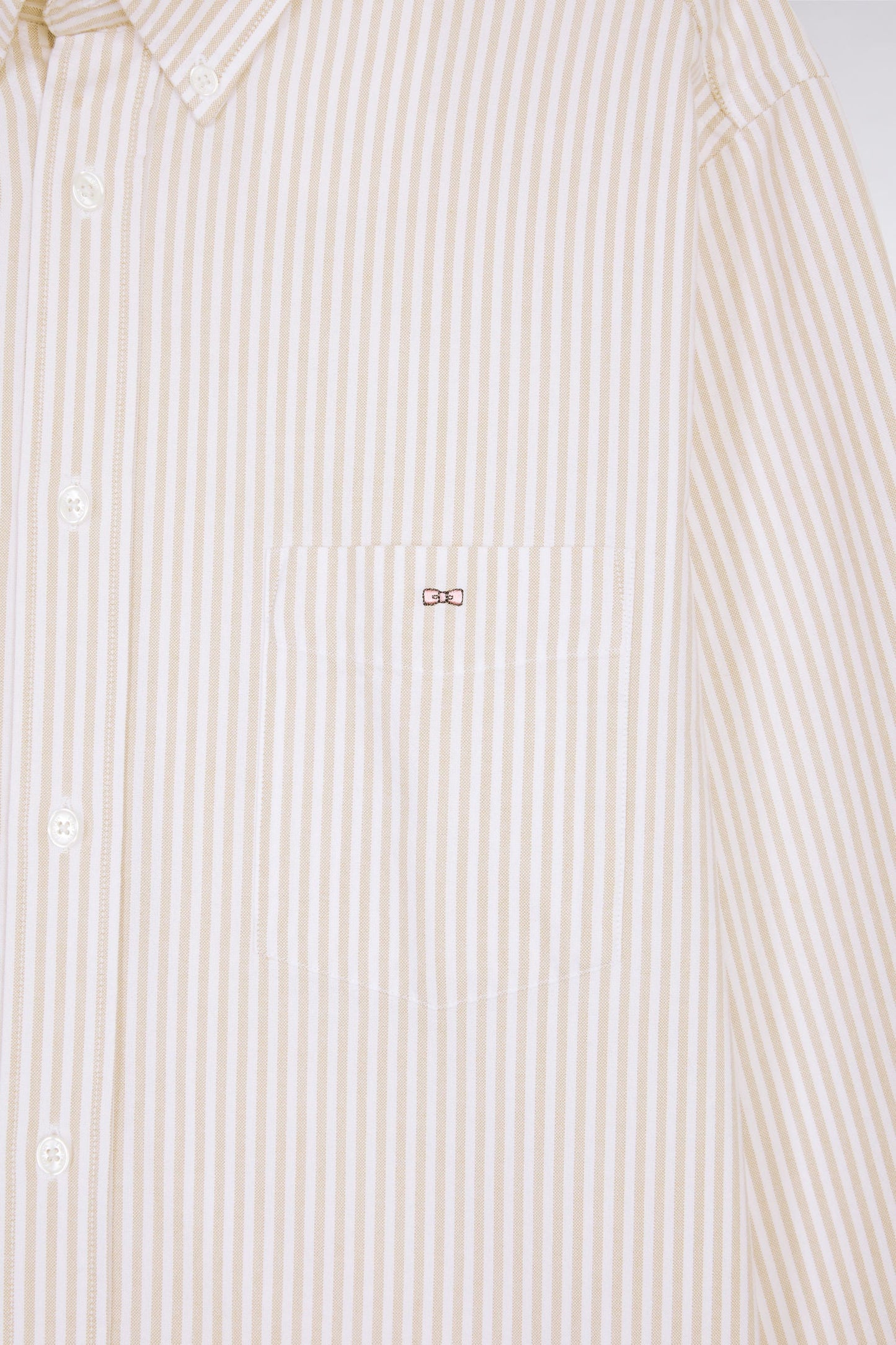 Chemise en popeline de coton rayée beige coupe droite