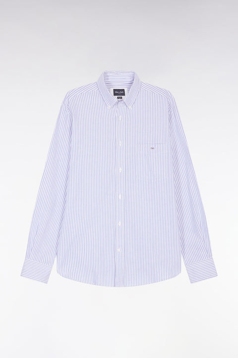 Chemise en popeline de coton rayée bleue coupe droite - Image 2