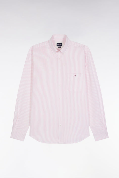 Chemise en popeline de coton rayée rose coupe droite - Image 2