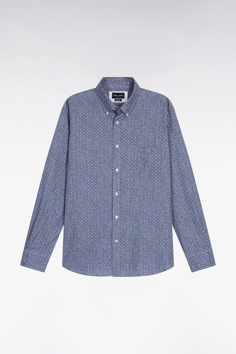Chemise à micro-motifs en coton marine coupe droite - Image 2