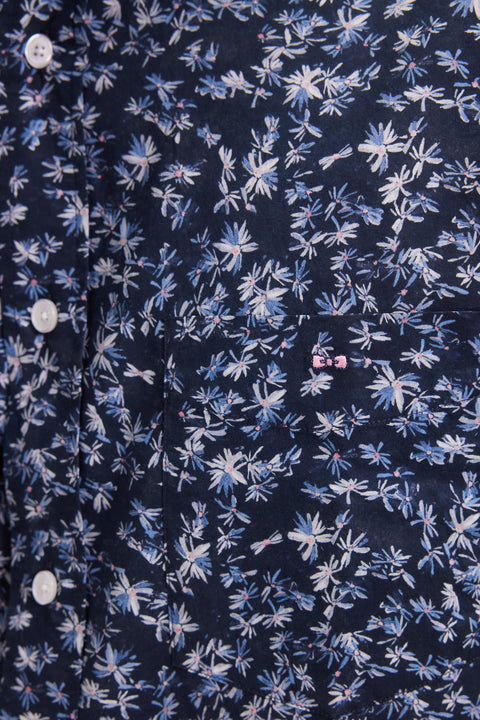 Chemise à micro-motifs fleurs en coton marine coupe droite - Image 3