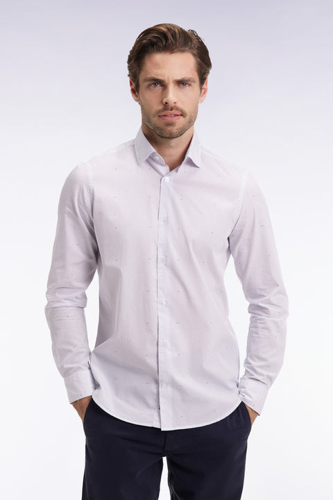 Chemise en coton ciel à micro-imprimé nœud coupe slim - Image 1