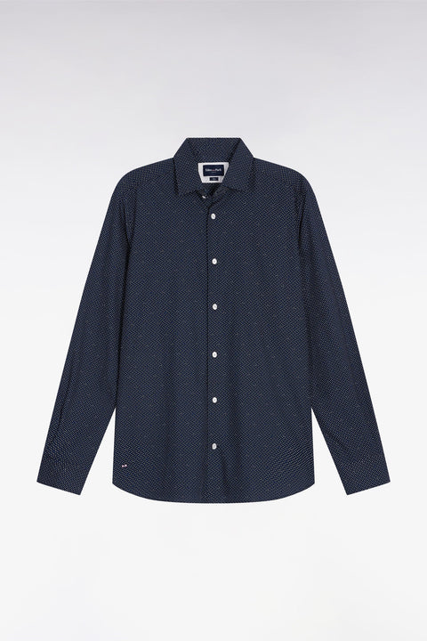 Chemise en coton à micro-motif pois bleu coupe slim - Image 2