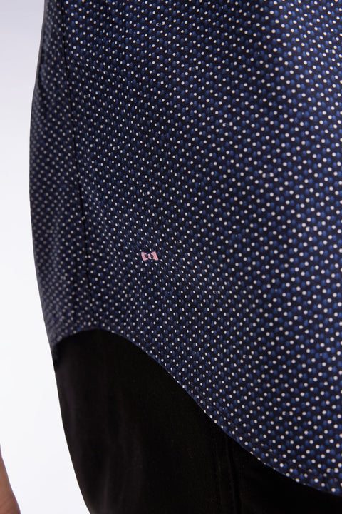 Chemise en coton à micro-motif pois bleu coupe slim - Image 3