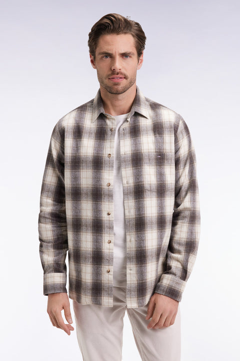 Chemise à carreaux en coton japonais beige coupe droite - Image 1
