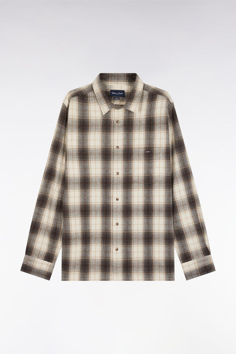 Chemise à carreaux en coton japonais beige coupe droite - Image 2