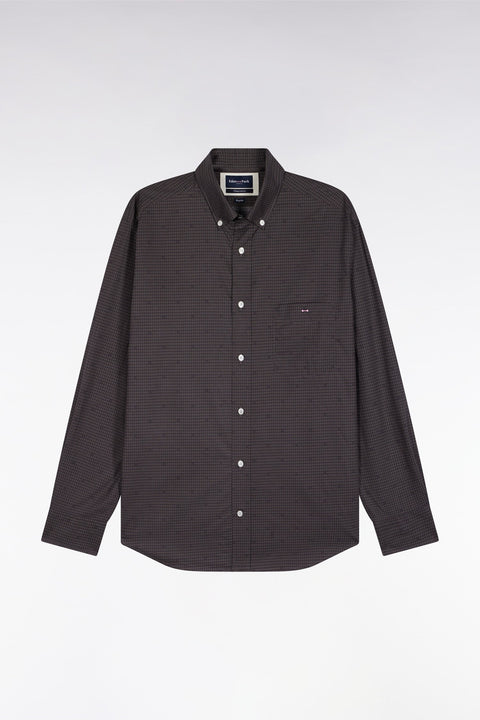 Chemise en coton Pima marron à micro-motifs coupe droite - Image 2