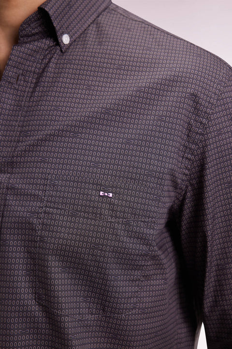 Chemise en coton Pima marron à micro-motifs coupe droite - Image 3