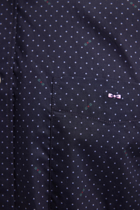 Chemise en coton Pima marine à micro-pois coupe droite - Image 3
