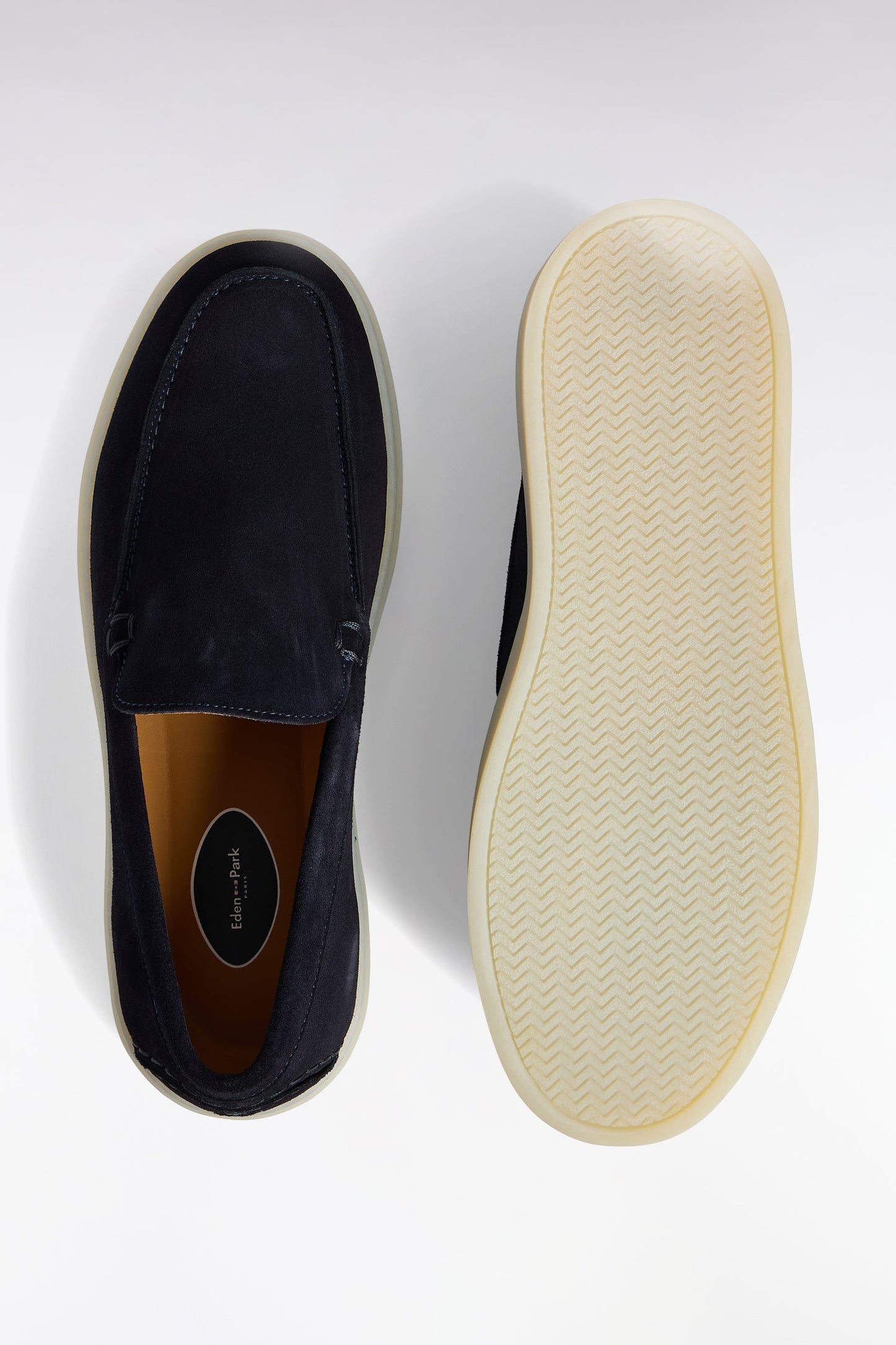 Mocassins en cuir suédé marine à semelles épaisses