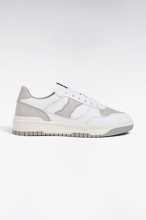 Sneakers bimatières en cuir et daim grises et blanches - Image 1