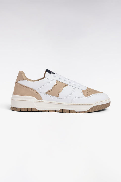 Sneakers bimatières en cuir et daim beige et blanches - Image 1