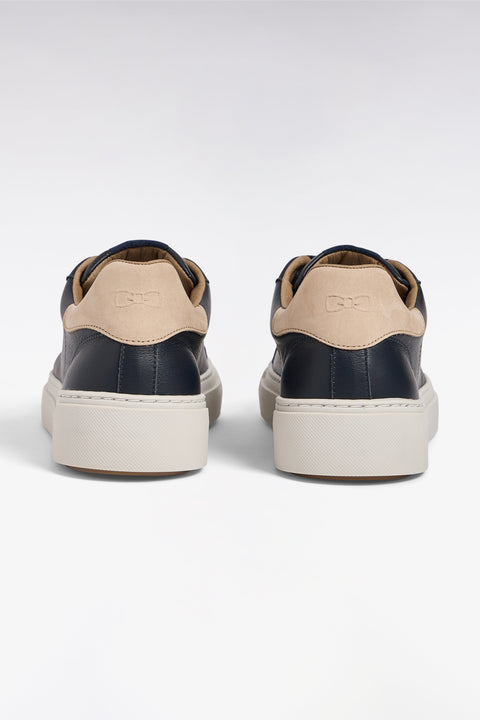 Baskets basses bimatières en cuir marine et cuir suédé sable - Image 3