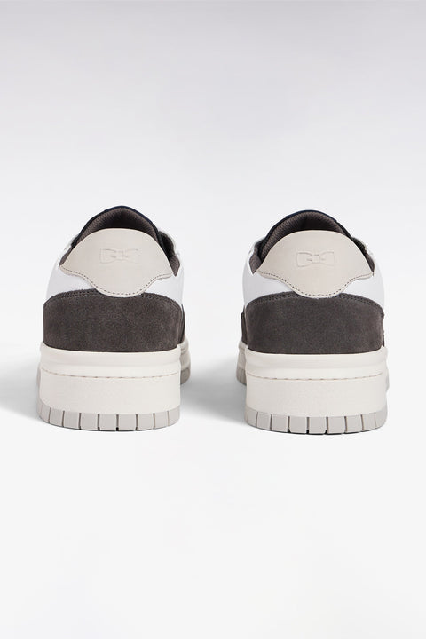Sneakers bimatières en cuir lisse blanc et cuir suédé marron - Image 3
