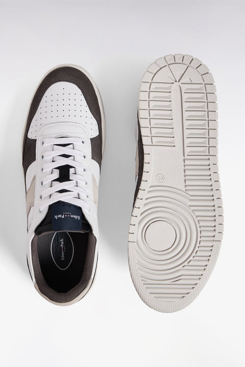Sneakers bimatières en cuir lisse blanc et cuir suédé marron - Image 2