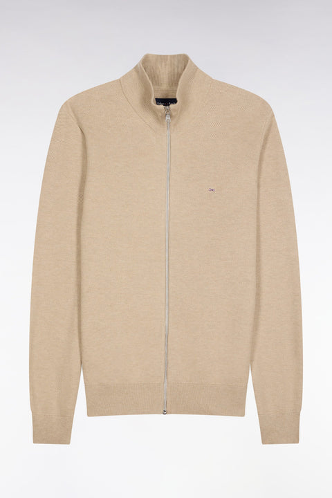 Cardigan zippé en laine et coton camel coupe droite - MANQUE PORTES - Image 1